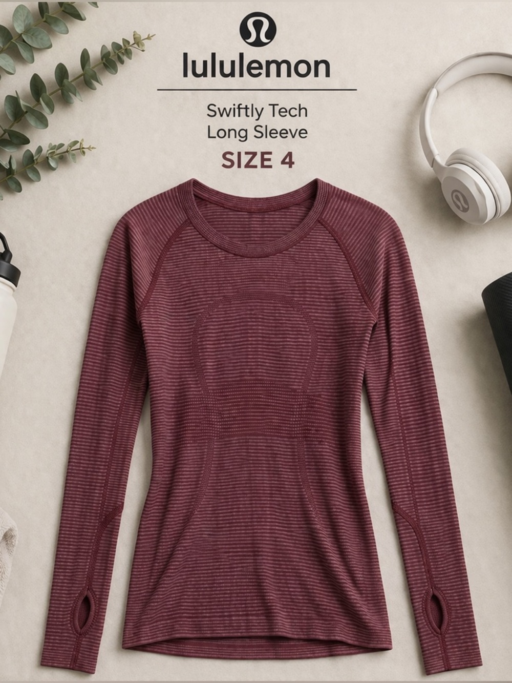 Lululemon Swiftly Long Sleeve Burgundy Striped Top | Women’s 4 (1 Bar) EUC